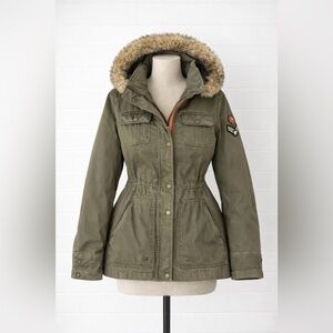 Buffalo Outerwear - Olive Green Utility Parka Jacket Faux Fur Hood - Sz. L